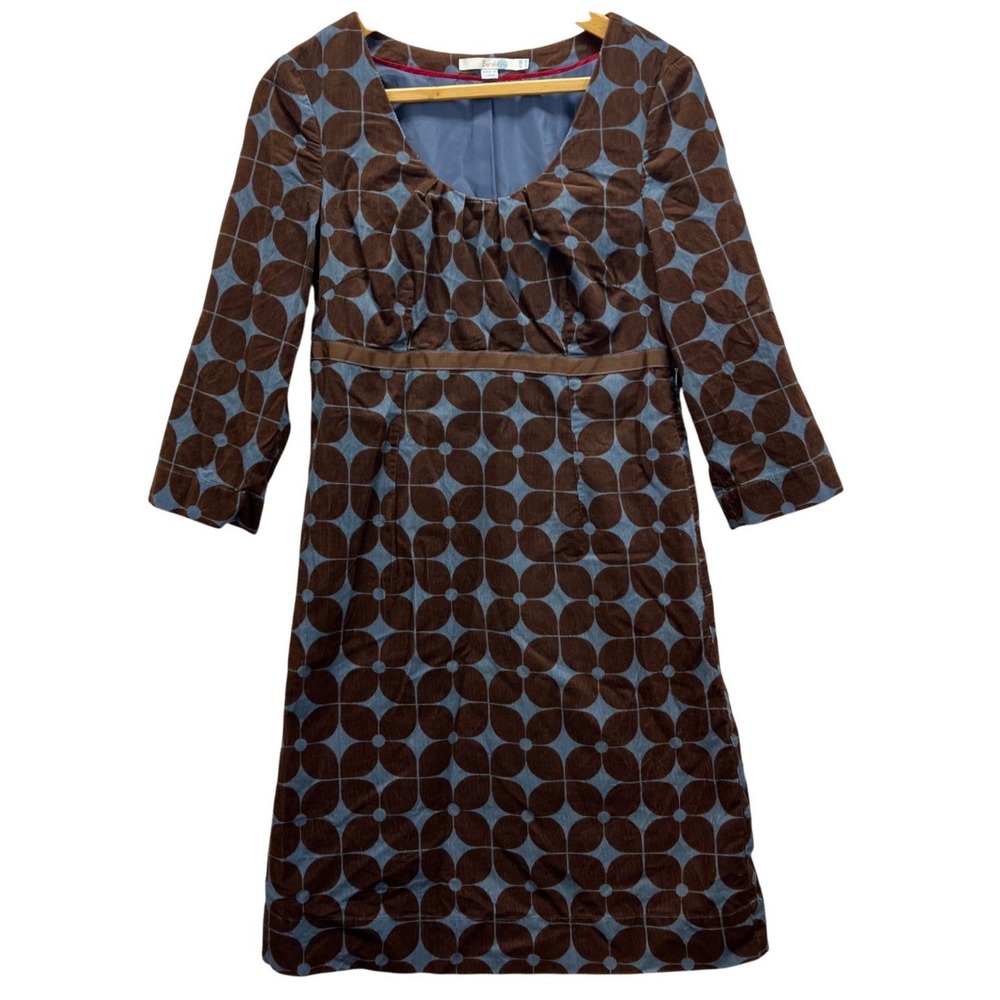 Boden Mod Print Geometric Floral Fine Whale Corduroy Sheath Midi Dress‎  US 6R